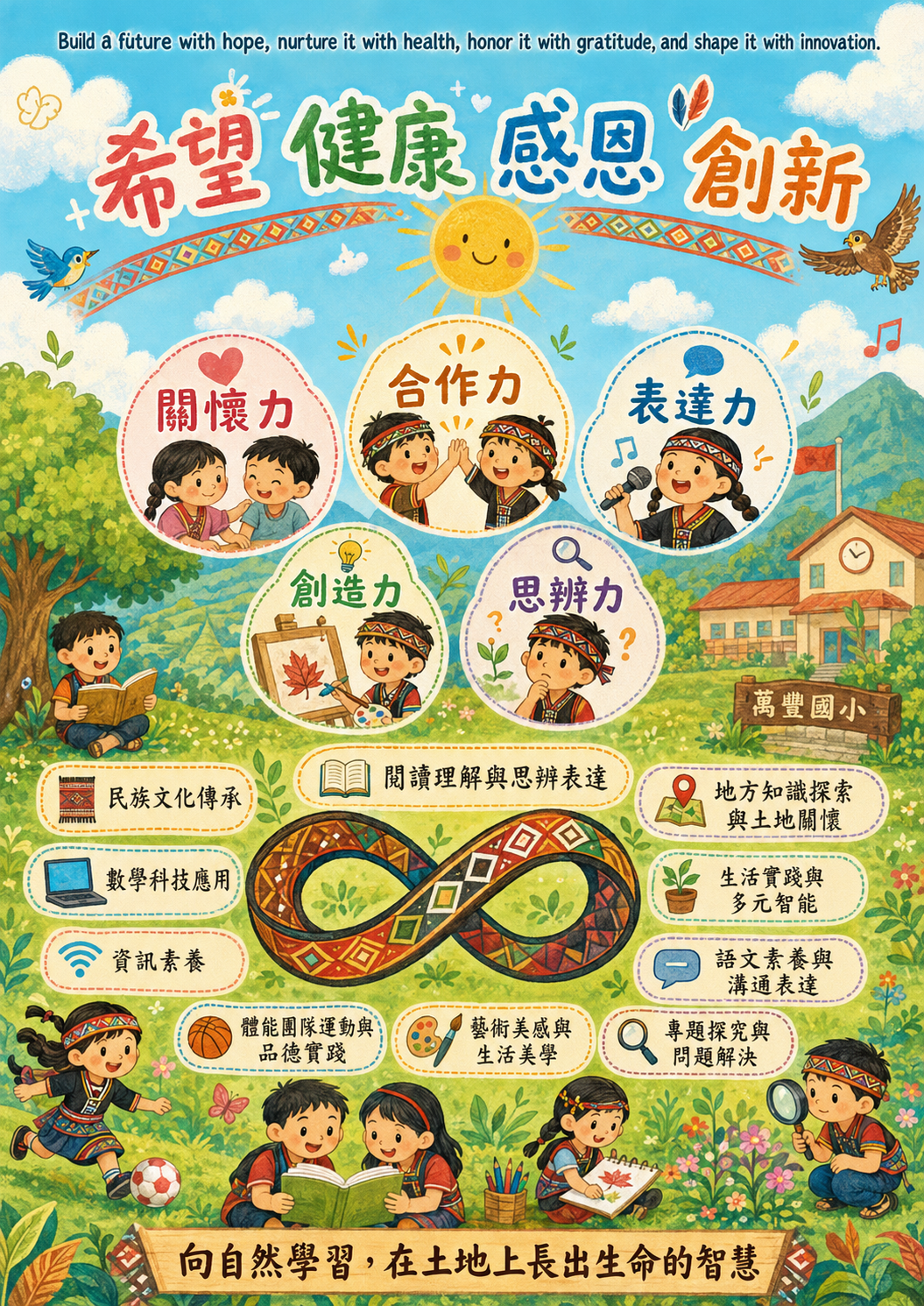 萬豐國小學生學習圖像：希望、健康、感恩、創新
